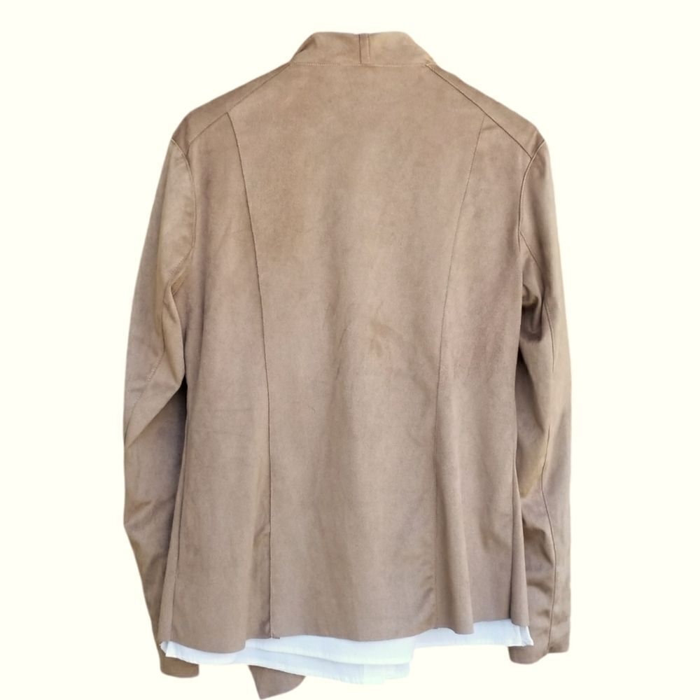 MOTE Moto Jacket Faux Brown Suede Long Sleeve Waterfall Front Zip Size M - Picture 3 of 8